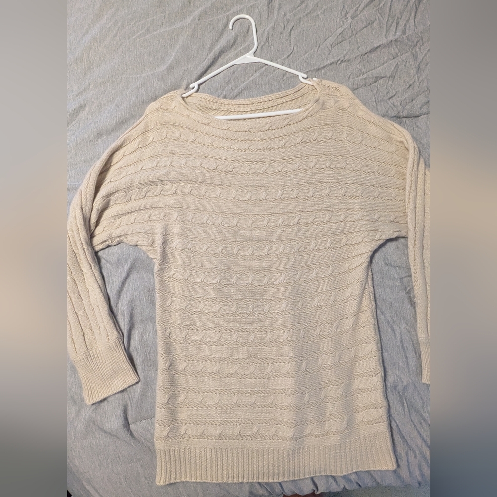 Cream Crew Neck Sweater with Textured Knit